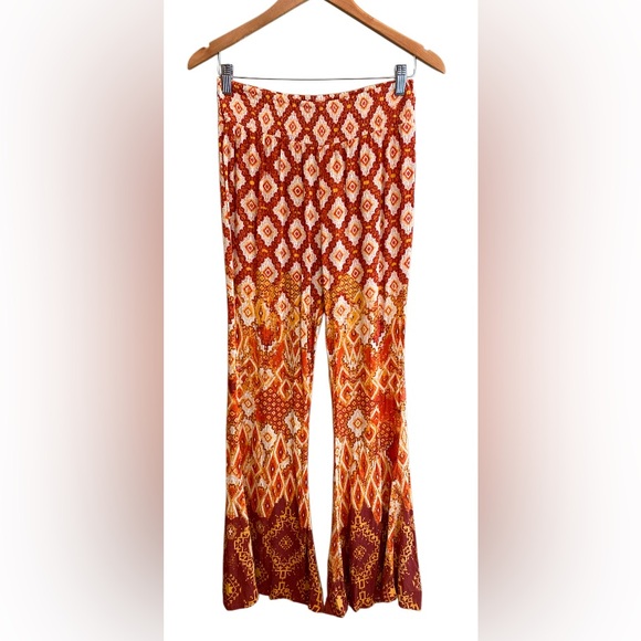Miss Me: Orange, White and Burnt Red Hippie Festival Rayon Pants - Picture 4 of 17